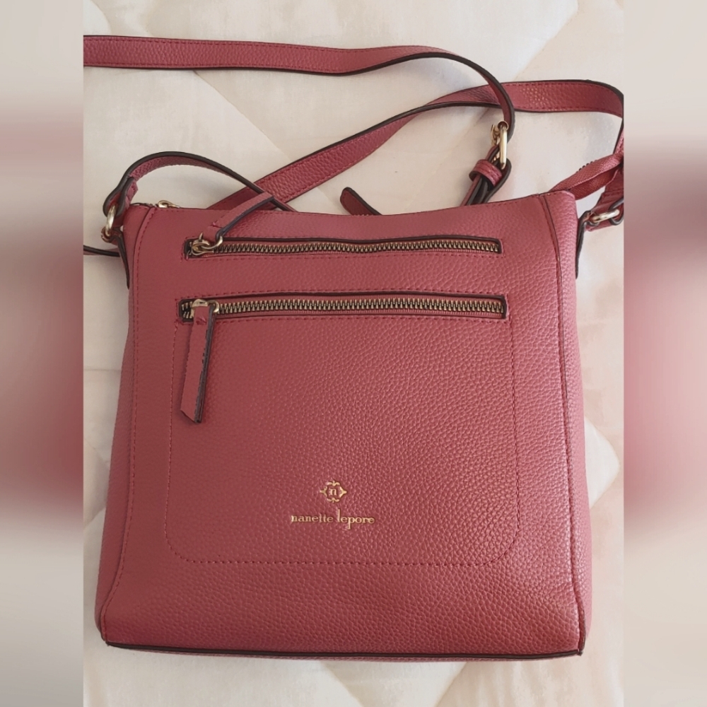 Nanette Lepore Tan Pink Crossbody Bag with Gold Accents